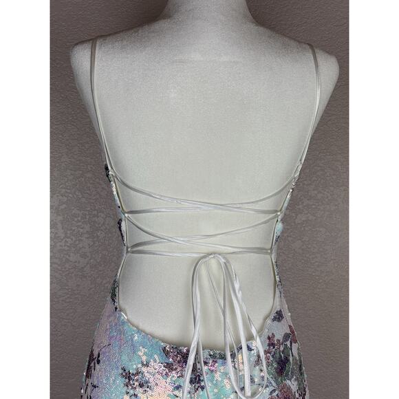 City Studio Floral Sequin Mermaid Dress Aqua Lilac Sz Large Fairy Whimsical - Picture 6 of 16